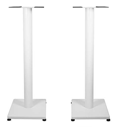 Rockville RS29W 29" Black Bookshelf Speaker/Studio Monitor Stands, Pair | White, 60 Lb Load Capacity, EVA Isolation Pads, Cable Management, Powder Coated, Brass Spikes, Rubber Feet, 9" x 9" Top - color: White
