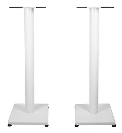 Rockville RS29W 29" Black Bookshelf Speaker/Studio Monitor Stands, Pair | White, 60 Lb Load Capacity, EVA Isolation Pads, Cable Management, Powder Coated, Brass Spikes, Rubber Feet, 9" x 9" Top - color: White