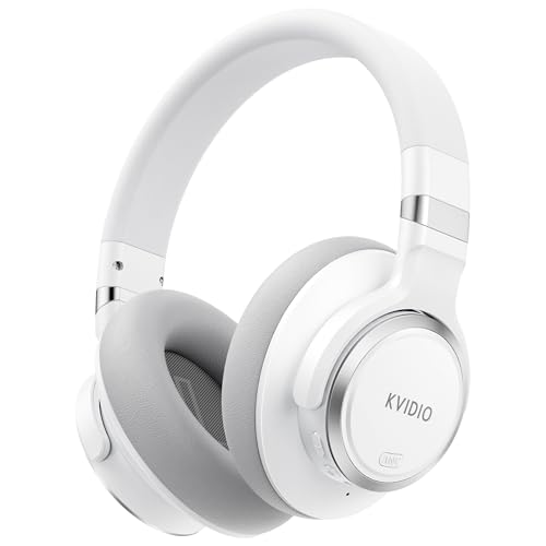KVIDIO Hybrid Active Noise Cancelling Headphones Over Ear | Bluetooth Wireless ANC 70H Playtime, Transparency Mode, Microphone, Deep Bass, HiFi Stereo Sound for Home, Travel, Office - color: White