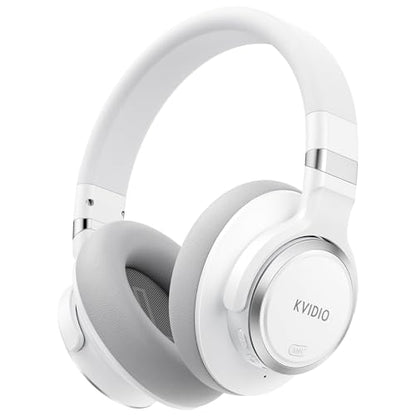 KVIDIO Hybrid Active Noise Cancelling Headphones Over Ear | Bluetooth Wireless ANC 70H Playtime, Transparency Mode, Microphone, Deep Bass, HiFi Stereo Sound for Home, Travel, Office - color: White