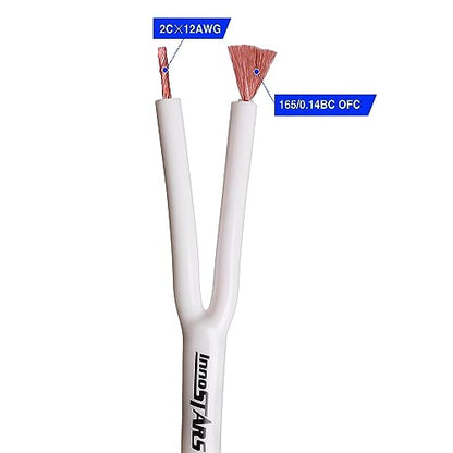 12AWG Speaker Cable (6 Feet), High Performance Heavy Duty Braided Speaker Wire with Dual Gold Plated Banana Plug, 99.99% Oxygen-Free Copper (OFC) - White, 6 Feet - color: White, size: 6 Feet / 1.83 M