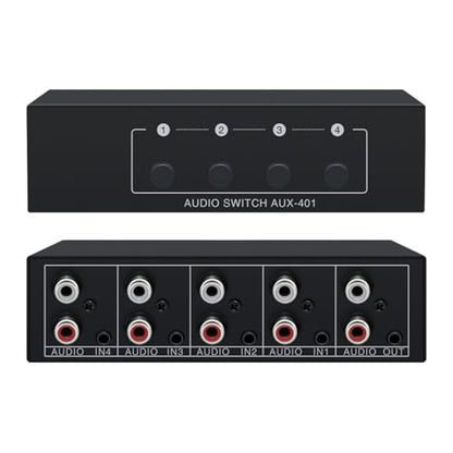 Bi-Directional Stereo Audio Switch, 4 in 1 Out 3.5mm AUX RCA L/R Audio Switcher Selector for Speaker, TV, Game Console