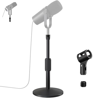 Desktop Mic Stand,Adjustable Height Podcast Microphone Stand with Mic Clip 3/8" to 5/8" Adapter,for Shure MV7 |MV7+ |MV7X XLR,Fifine AM8 |K688 |XR&USB,PM1 XLR,Razer Seiren V2|V3