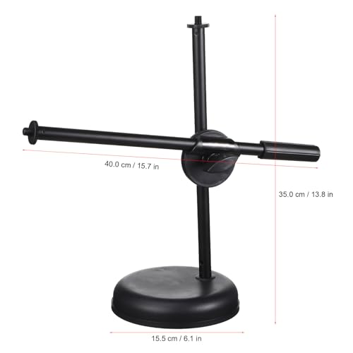 Luxshiny Desktop Mic Stand Adjustable Tabletop Microphone Stand with Mic Clip Holder Phone Clip Holder Metal Adapter Round Base for Home Recording Podcasting Broadcasting