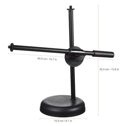 Luxshiny Desktop Mic Stand Adjustable Tabletop Microphone Stand with Mic Clip Holder Phone Clip Holder Metal Adapter Round Base for Home Recording Podcasting Broadcasting