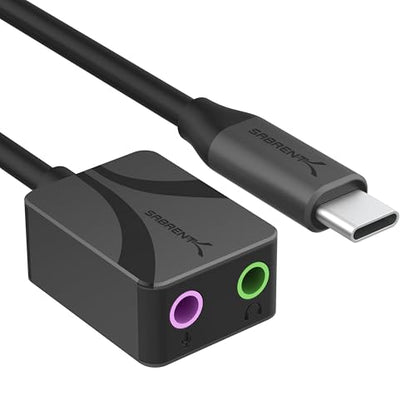 SABRENT USB to 3.5mm Audio Adapter, USB Sound Card, 24-Bit (AU-UCMA) | USB sound card; headphone & mic jack; 24-bit/96kHz; deep sound quality - style: USB-C