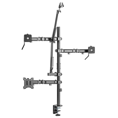 Mount-It! All-in-One Streaming Desk Mount – 4 Arm Setup for Monitor, Camera, Ring Light & Mic – Live Stream Equipment for YouTube, Podcast, Gaming, Zoom – VESA Compatible, Clamp/Grommet Base - size: 4 arm