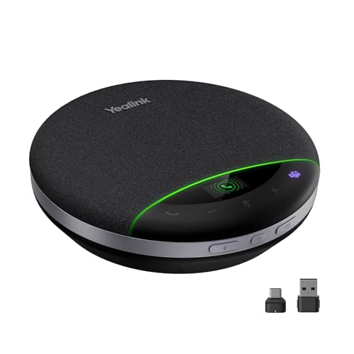 Yealink Bluetooth Speakerphone SP96 with Dongle Support Daisy-Chain 26H Talk Time Teams Certified 65mm Conference Speaker and 6 Microphones Array LCD Screen Smart AI Noise-Canceling - color: SP96 + Bluetooth USB Dongle, size: Teams Certified
