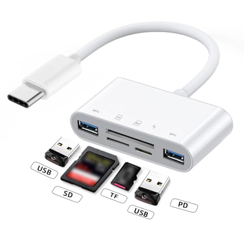 CY USB 2.0 Type C USB-C to TF Micro SD SDXC Dual USB3.0 Female Card Reader PD 27W Adapter for Laptop Tablet Phone - style: SD+TF+USB*2+PD