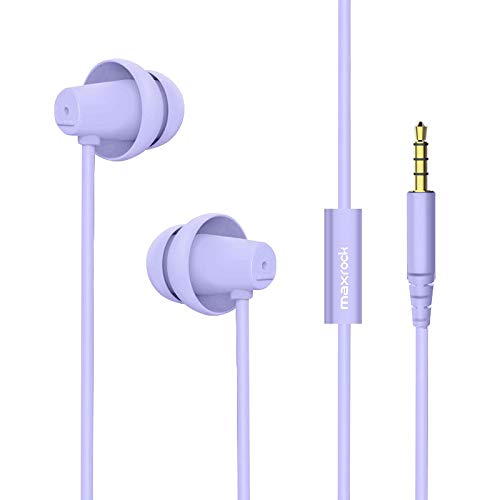 MAXROCK (TM Total Soft Silicon Headphones with Mic Sleep Travel Choice for Cellphones Tablets and 3.5mm Jack (Violet) | Sleep Travel Choice, Cellphones Tablets Compatible, 3.5mm Jack - color: violet purple