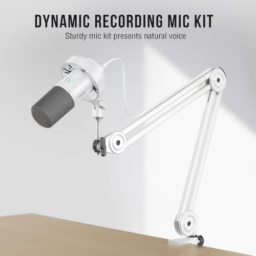 FIFINE AmpliTank K688TW Podcast XLR/USB Microphone Kit, Dynamic Vocal Mic | Studio PC Microphone with Boom Arm, Mute, Headphone Monitoring, for Recording, Streaming, Voice-Over, Online Teaching, White - size: K688T White