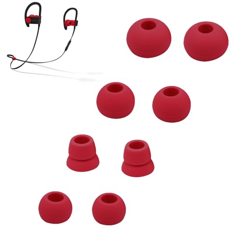 Replacement Eartips Compatible with Powerbeats 3 Powerbeats 2/1, 4 Pairs Replacement Earbuds Silicone Ear Tips Eargels Set - Small, Medium, Large and Double Flange (red) - color: red