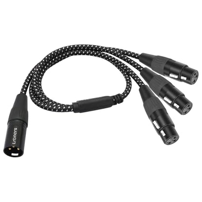 XLR Male to 3 Female Splitter Cable 2FT - Heavy-Duty Metal Braided Y-Spltr, Non-Slip Grip, 3-Way Audio Distribution for Mixers/Mics/PA - color: 1 Male to 3 Female