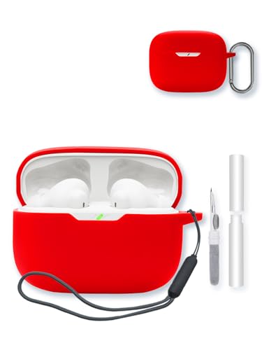 Case for JBL Vibe Beam 2 True Wireless Noise Cancelling Earbuds,Soft Protective,BOVUGAC Silicone Case Cover with Keychain & Cleaning Kit & Lanyard for JBL Vibe Beam 2-Red - color: Red