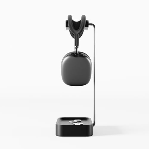 Raico Headphone Stand with Catchall Tray Base Premium Showpiece Headset Holder with Storage Solid Wood (Black Wood) - color: Black Wood