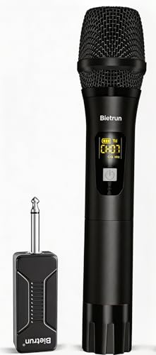 Bietrun Wireless Microphone, Dynamic Microphone with Rechargeable Receiver - color: Black