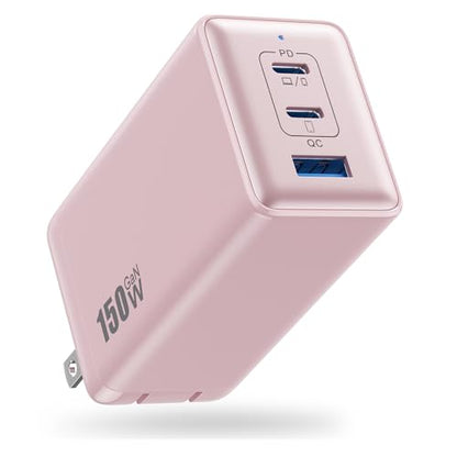 150W USB C Charger Block,GaN III Compact Foldable Wall Charger 3 Port Fast Charging Station,PD QC PPS Portable USB C Hub 100W Laptop Adapter for MacBook Pro/Air,iPad,iPhone 17/Pro,Galaxy S24,Dell etc - color: Pink