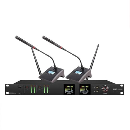 2900S 200 Selectable Frequencies, Professional Dual Gooseneck Desktop Microphone System Wireless Condenser Microphone Set for School Church, Business Meeting