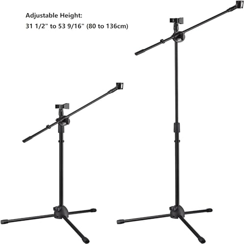 Adjustable Microphone Tripod Stand 31" To 53", 360-Degree Rotatable Boom Arm 2 Microphone Clips Foldable & Stable Design Boom Mic for Band Practice, Music, Speeches, Stage, Live Stream (1)