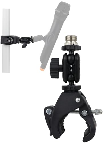 Mic Crab Clamp Microphone Mount with Double Ball Head Adjustment 1/4" to 5/8" Thread, Fits Mic Stand, Drum Stand, Desktop Shelf