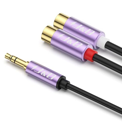 J&D AUX to 2 RCA Y Splitter Cable, RCA to 3.5mm Cable, Gold Plated 3.5mm Male to 2RCA Female Stereo Audio Adapter RCA Auxiliary Cable Heavy Duty 1/8 inch to RCA Connector, 1 Feet