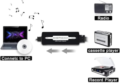 USB 2.0 Audio Capture Card for Vinyl Records, Audio Grabber for Cassette Tapes to Digital MP3 Converter with Stereo RCA/3.5mm Music Interface, Support Mac & Windows 7/8/10/11/XP/Vista