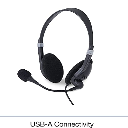 Verbatim Stereo USB Headset with Microphone and in-Line Remote | 3.5mm wired headset with in-line remote and adjustable microphone for calls, conferencing and learning