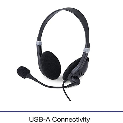 Verbatim Stereo USB Headset with Microphone and in-Line Remote | 3.5mm wired headset with in-line remote and adjustable microphone for calls, conferencing and learning