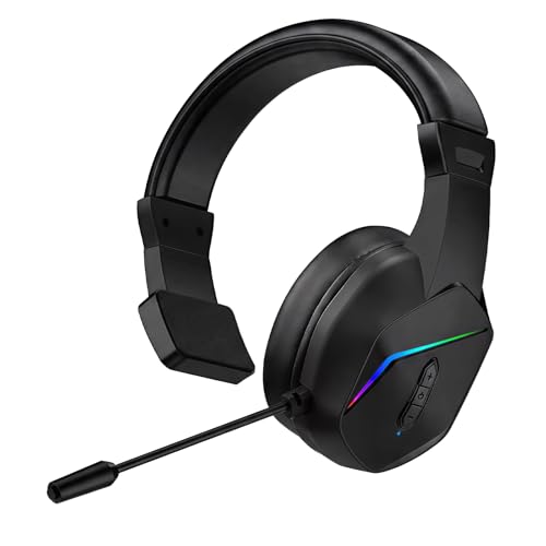Joso One Ear Headset with Mic, Wireless Single Ear Headset for PC/iPad/Mac/Tablet/Phone/NS Switch with RGB - Chat Headphones for Truck Driver, Call Center, Office, Coach, Gaming - size: Wireless