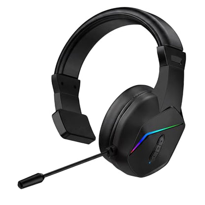 Joso One Ear Headset with Mic, Wireless Single Ear Headset for PC/iPad/Mac/Tablet/Phone/NS Switch with RGB - Chat Headphones for Truck Driver, Call Center, Office, Coach, Gaming - size: Wireless