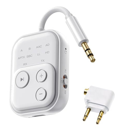 Bluetooth Wireless Transmitter/Receiver Adapter,Supports 2 Headphones，2-in-1 Bluetooth Transmitter Receive with aptX Low Latency,3.5mm Aux Audio Jack Adapter for Airplane/Gym/Car Home Stereo System
