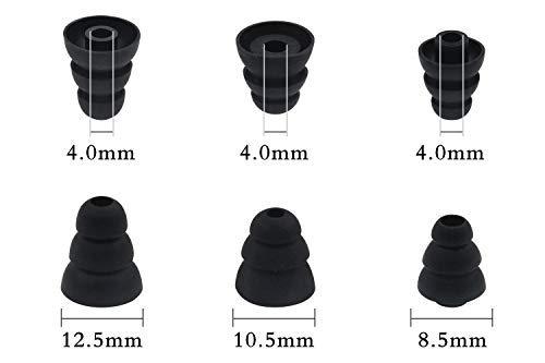 6 Pairs Replacement Triple Flange Conical Ear Tips Earbuds Eartips Silicone Buds for Most in Ear Headphones (Sony Senso Powerbeats Jaybird etc.) Black [S/M/L 3 Size] (3flange Tips 3)