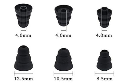 6 Pairs Replacement Triple Flange Conical Ear Tips Earbuds Eartips Silicone Buds for Most in Ear Headphones (Sony Senso Powerbeats Jaybird etc.) Black [S/M/L 3 Size] (3flange Tips 3)