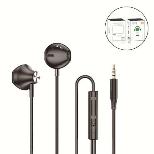 Wired in-Ear Headphones with Microphone, 3.5mm Jack Earphones | 3.5mm Jack Earphones with Remote and Mic. Compatible with Smartphones. Use in everyday routines. For practical routines. - color: Black, 3.5mm Round Tip