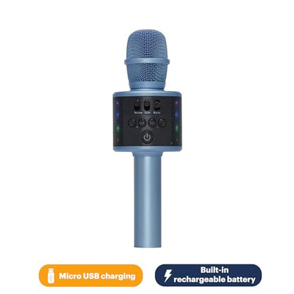 Wireless Bluetooth Karaoke Microphone with Built-in Speakers + HD Recording, Portable Handheld Mic | Blue