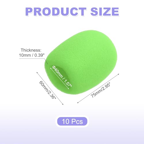 MECCANIXITY 10pcs Microphone Foam Covers, 40mm (1.57") ID 10mm (0.39") Thickness Microphone Windscreen Foam Cover for Most Handheld Microphones, Green - color: Green