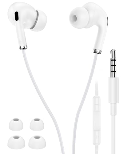 3.5mm Aux Jack Earbuds, Wired Over Ear Buds with Microphone, in-Ear Headphones for Apple iPhone ipad EarPods for Computer Laptop Gaming Devices, Stereo Bass Earphones for MP3 PC Air Pods Samsung - color: White