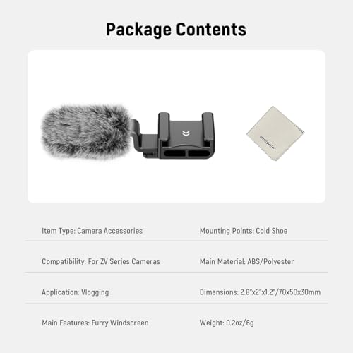 NEEWER CA133 Black Cold Shoe Wind Muff Compatible with Sony ZV-1F ZV-E10 ZV-1 ZV-E1 ZV1 II Vlog Cameras, Microphone Furry Windscreen with Cold Shoe Mount Adapter & Cleaning Cloth Accessories - style: CA133 w/Cleaning Cloth