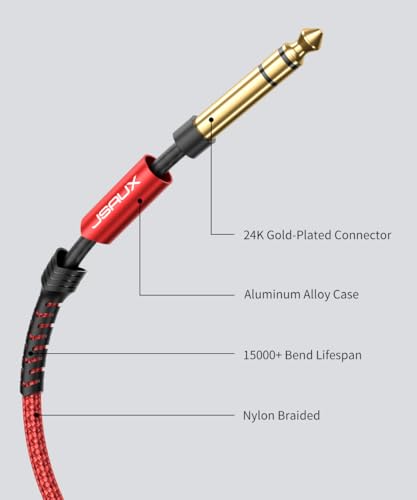 JSAUX Guitar Cable 6.6ft+6.6ft for Electric Guitar/Mandolin/Bass-Red