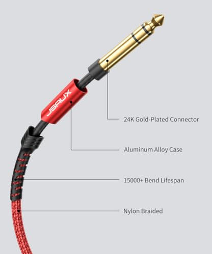 JSAUX Guitar Cable 6.6ft+6.6ft for Electric Guitar/Mandolin/Bass-Red
