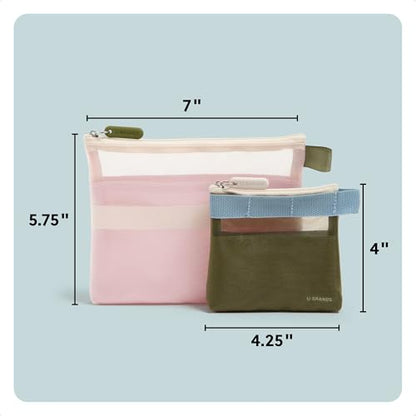 U Brands Tech Pouch Combo, Set of 2 - color: Rose Pink and Olive Green