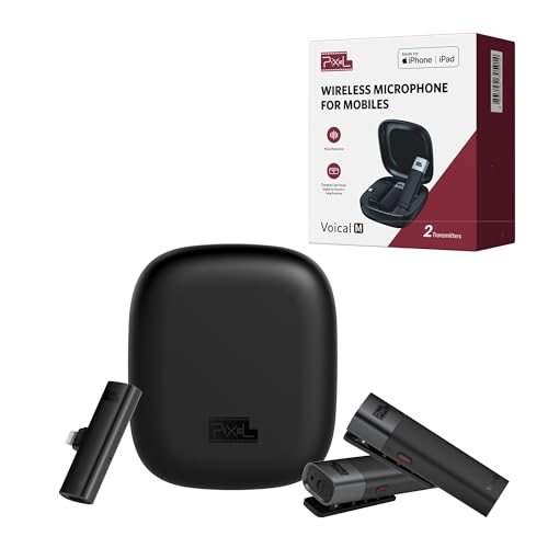 PIXEL Wireless Lavalier Microphone (MFi Certified)-2 Pack Lapel Mics Compatible with All Lightning Devices.Plug and Play,Noise Cancelling,Professional for YouTube,Vlog,Livestream & Podcasts
