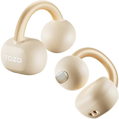 TOZO OpenEarRing Open Ear Earbuds 40H Bluetooth 5.4 Lightweight Comfort | Open Ear Clip On Wireless Earbuds with Smart Digital LED Display, Stable Connection, Secure Fit for Driving Workout Khaki - color: Khaki
