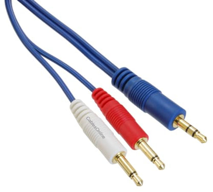 CablesOnline 3.5mm (1/8") TRS Stereo Male to Dual (Rd/Wh) 3.5mm (1/8") TS Mono Male Blue Audio Breakout Cable (1 Foot) - size: 1 ft