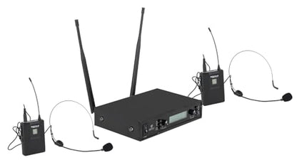 Rockville RWM-200 L2 Dual UHF Beltpack Wireless Microphone System, Lavalier & Headset Mics, 200 Channels, 3 Band EQ, Echo | 200 Channels, XLR/1/4" Outputs, 500' Range, Metal Receiver, Belt Pack EQ, One-Key Pairing, FCC Compliant - style: Lavalier