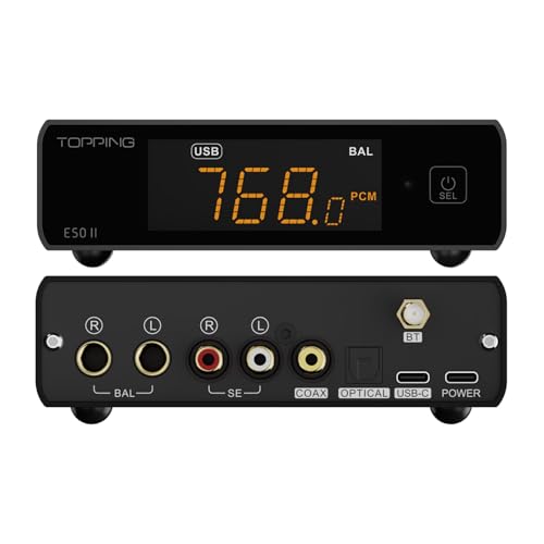 Topping E50 II Desktop DAC Preamp, USB/Optic/Coaxial/Bluetooth Inputs, AK4497S Balanced Digital to Analog Audio Converter, 10-Band PEQ, Balanced TRS/RCA Output, HiFi Decoder with APP Control, Black
