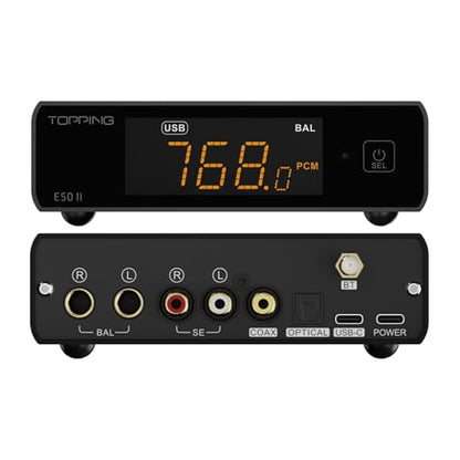 Topping E50 II Desktop DAC Preamp, USB/Optic/Coaxial/Bluetooth Inputs, AK4497S Balanced Digital to Analog Audio Converter, 10-Band PEQ, Balanced TRS/RCA Output, HiFi Decoder with APP Control, Black