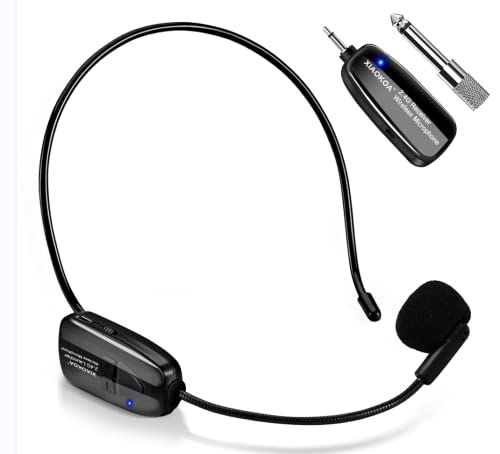 Wireless Microphone Headset, 2.4GHz Head Mic System for Fitness | USB-C Charging Microphone, 165ft Range, for Voice Amplifier Speaker Pa System Teaching Tour Guides Conference Yoga Instructor - color: Black