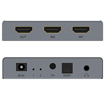 HDMI Switch 2x1 HDMI Splitter 2 in 1 Out Switcher HDMI Converter with 3.5mm/Optical Audio Extractor Adapter Support 4K30HZ 1080P Full HD for Xbox360 PS4 Roku HDTV Apple TV