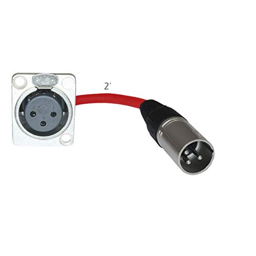 2ft Pigtail: XLR Female Panel Mount to XLR Male Plug (Red) - color: Red